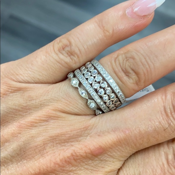 Sterling Silver 5pc set Eternity Wedding Band size 6 and 7